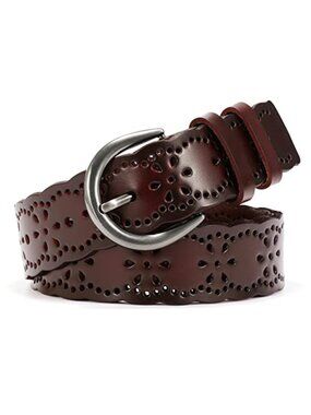 Women's Leather Belt Plus Size Wide Hollow Flower Waist Belt Semi-Circular